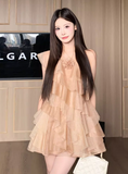 Pretty Asymmetrical Neck Pleated Ruffle Tulle Short Women Dress Seaside Vacation Dress HZ0319