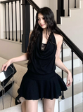 Beauty A Line Halter Pleated Ruffle Short Women Dress Summer Date Dress HZ0319