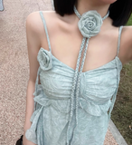 Beach Spaghetti Straps Pleated Ruffle Long Women Dress Vacation Seaside Dress HZ0319