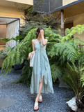 Beach Spaghetti Straps Pleated Ruffle Long Women Dress Vacation Seaside Dress HZ0319