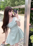 Beauty A Line Astmmetrical Neck Pleated RuffleTulle Skirt Women Summer Date Dress HZ0319