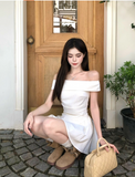 Elegant A Line Off the Shoulder Strip Pleated Irregular Dress Seaside Date Dress Women Summer Two Piece Set Short Skirt HZ0319