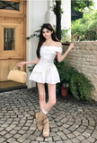 Elegant A Line Off the Shoulder Strip Pleated Irregular Dress Seaside Date Dress Women Summer Two Piece Set Short Skirt HZ0319