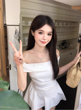 Elegant A Line Off the Shoulder Strip Pleated Irregular Dress Seaside Date Dress Women Summer Two Piece Set Short Skirt HZ0319