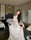 Elegant Halter Lace Pleated Long Skirt Women Summer Vacation Seaside Date Dress HZ0319