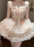 Sweet Halter Floral Pleated Lace up Tulle Short Summer Party Dress Women Vacation Date Dress HZ0319