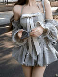 Sweet Halter Strip Bowknot Short Summer Skirt Women Date Dress HZ0319