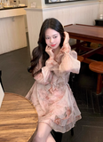 Vacation A Line Pleated Ruffle Floral Dress Short Summer Party Skirt Women Date Dress HZ0319