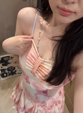 Vacation Halter Pleated Floral Summer Short Skirt Women Date Dress HZ0319