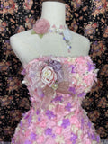 Cute Strapless Floral Tiered Ruffle Birthday Party Dress Quinceanera Dress Prom Dress Evening Dress HZ0319