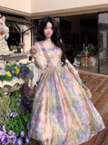 Vintage Spaghetti Straps Oil Painting Floral Butterfly Vacation Maxi Dress Summer Seaside Dress HZ0319