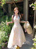 Cute A Line Halter Floral Maxi Dress Summer Vacation Seaside Dress Women Dress HZ0319