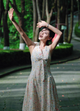 Cute A Line Halter Floral Maxi Dress Summer Vacation Seaside Dress Women Dress HZ0319