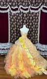 Sweet Asymmetrical Neck Floral Pearl Crystal Ruffle Tiered Ball Gown Princess Dress Quinceanera Dress Prom Dress Evening Dress HZ0319