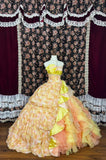 Sweet Asymmetrical Neck Floral Pearl Crystal Ruffle Tiered Ball Gown Princess Dress Quinceanera Dress Prom Dress Evening Dress HZ0319