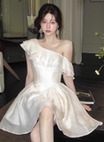 Elegant A Line Asymmetrical Neck Ruffle Short Skirt Women Dress Summer Date Dress HZ0319