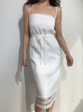 Retro Spaghetti Straps Lace up Lace Hem Skirt Summer Women Party Dress Date Dress HZ0319