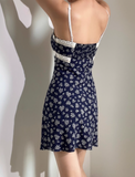 Popular Spaghetti Straps Lace up Print Floral Lace Short Skirt Women Summer Vacation Dress HZ0319