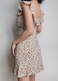Cute Off the Shoulder Print Floral Ruffle Short Skirt Summer Vacation Seaside Dress Women Date Dress HZ0319