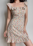 Cute Off the Shoulder Print Floral Ruffle Short Skirt Summer Vacation Seaside Dress Women Date Dress HZ0319