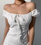 Versatile Off the Shoulder Lace Up Short Skirt Summer Vacation Seaside Dress Women Dress HZ0319