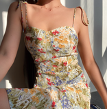 Vacation Spaghetti Straps Print Floral Short Skirt Summer Seaside Dress Women Date Dress HZ0319