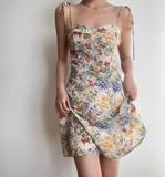 Vacation Spaghetti Straps Print Floral Short Skirt Summer Seaside Dress Women Date Dress HZ0319