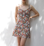 Cute A Line Spaghetti Straps Oil Painting Floral Short Skirt Party Dress Women Summer Vacation Dress HZ0319