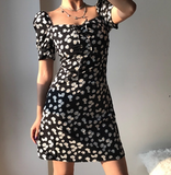 Retro A Line Square Neckline Floral Short Skirt Teenage Girl Women Summer Dress Vacation Date Dress HZ0319