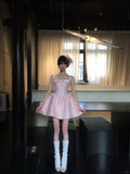 Cute Pink Square Neckline Pleated Short Prom Dress Homecoming Dress Birthday Party Dress HZ0319