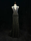 Shiny Halter Rhinestone Pleated Mermaid Prom Dress Evening Dress Birthday Gala Dress HZ0319