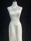 Beauty Halter Embroidered Floor Length Prom Wedding Dress Evening Dress Party Dress HZ0319