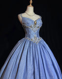 Sweet Spaghetti Straps Crystal Crystal Pleated Ball Gown Prom Dress Evening Dress Birthday Dress HZ0319
