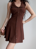 Retro A Line Halter Buttons Short Skirt Wommen Teenage Girl Summer Casual Dress HZ0319