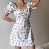 Retro Off the Shoulder Lace up Floral Short Skirt Women Teenage Girl Summer Date Dress HZ0319