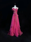 Gorgeous Spaghetti Straps Crystal Sequins Tulle Floor Length Gown Prom Dress Evening Dress HZ0319