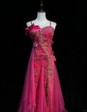 Gorgeous Spaghetti Straps Crystal Sequins Tulle Floor Length Gown Prom Dress Evening Dress HZ0319