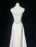 Elegant Spaghetti Straps Crystal Pleated Prom Dress Evening Dress Gala Dress HZ0319