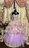 Sweet Prom Dress Sweetheart Pleated Print Ball Gown Evening Dress Masquerade Ball HZ0319