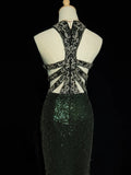 Shiny Prom Dress Crew Neck Sequins Slit Prom Dress Birthday Party Dress Evening Dresses HZ0319