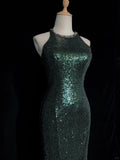 Shiny Prom Dress Crew Neck Sequins Slit Prom Dress Birthday Party Dress Evening Dresses HZ0319