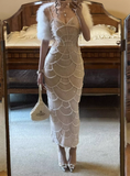 Stunning Prom Dress Spaghetti Straps Pearl Evening Dresses Birthday Party Dress Prom Gown Gala Dress HZ0319