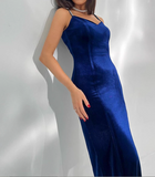 Elegant Women Dress Velvet Spaghetti Straps Slit Party Dress Wedding Guest Dress HZ0319