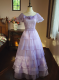 Beauty Prom Dress A Line Crew Neck Tiered Birthday Party Dress Evening Dress Gala Dress HZ0319