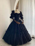 Stunning Prom Dress Black Square Neck Pleated Evening Dress Ball Gown Birthday Party Dress HZ0319