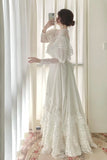 Stunning A Line Long Sleeve Lace Tulle Wedding Dress HZ0319