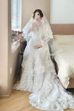 Stunning A Line Long Sleeve Lace Tulle Wedding Dress HZ0319