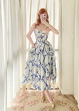 Charming Summer Dress A Line Spaghetti Straps Pleated Print Women Date Dress Vacation Dress HZ0319