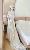 Elegant A Line High Collar Lace Wedding Dress HZ0319
