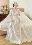 Elegant A Line High Collar Lace Wedding Dress HZ0319